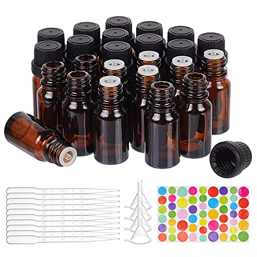 BENECREAT 24 Pack 10ml Brown Glass Essential Oil Bottles with Droppers & Funnels