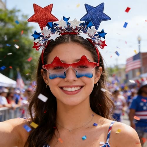 BleSky 2PCS Patriotic Red White and Blue Headbands for 4th of July