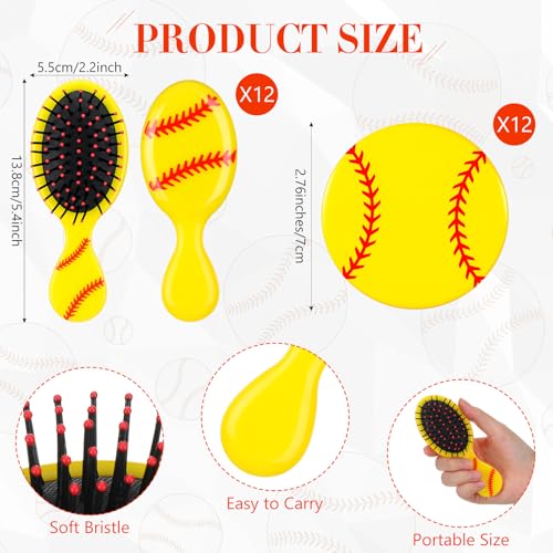 Meanplan Softball Party Favors - 12 Hair Brushes & 12 Mirrors, Yellow