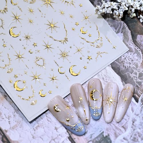 Gold 5D Embossed Star Nail Stickers for Nail Art - DIY Design