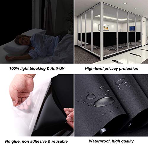 WochiTV Total Blackout Window Film - 100% Light Blocking Privacy Tint (17.5 in x 6.56 Ft)