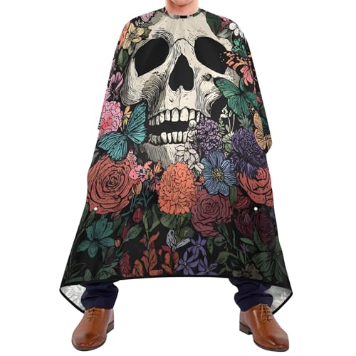 ALAZA Multi1 Vintage Skull Flowers Barber Cape Waterproof Haircut Apron 55x65 Inch