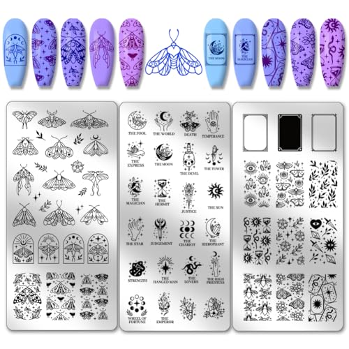 Nail Art Stamping Plates 3pcs Fantasy Tarot Moth Patterns for Nail Design
