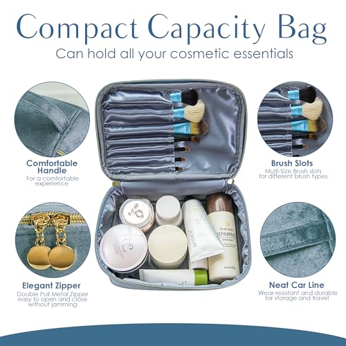 KOPY Sky Blue Velvet Makeup Bag - Large Travel Organizer
