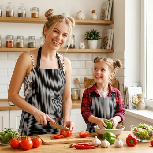 4 Pack Matching Parent and Child Striped Aprons Set