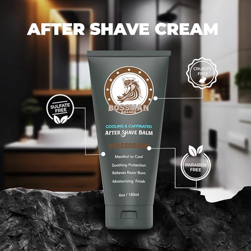 Bossman Cooling & Caffeinated After Shave Balm for Men - Stagecoach Scent, 4oz
