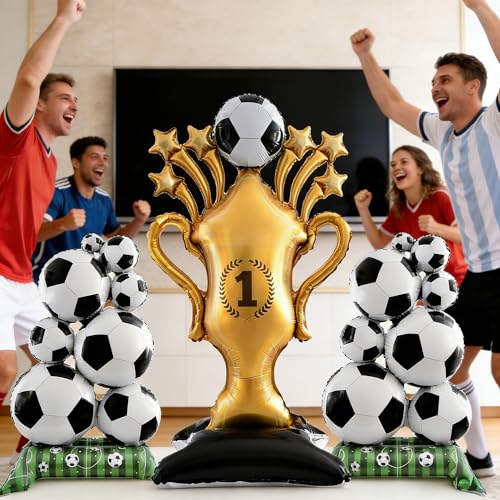 Soccer Trophy Balloon Set - 59 Inch Foil Balloons for World Cup Parties
