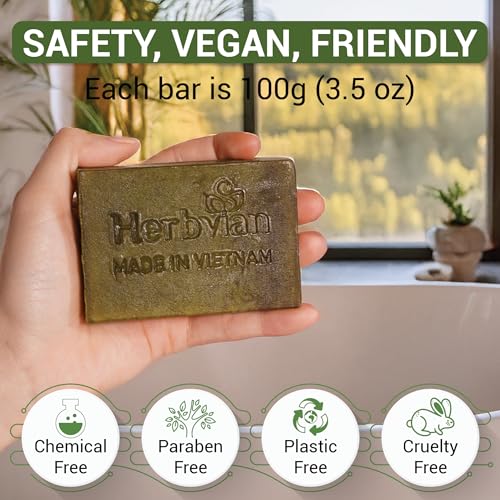 Herbvian Perilla Tía Tô Soap Bar for Face & Body - Anti-Acne & Mosquito Repellent