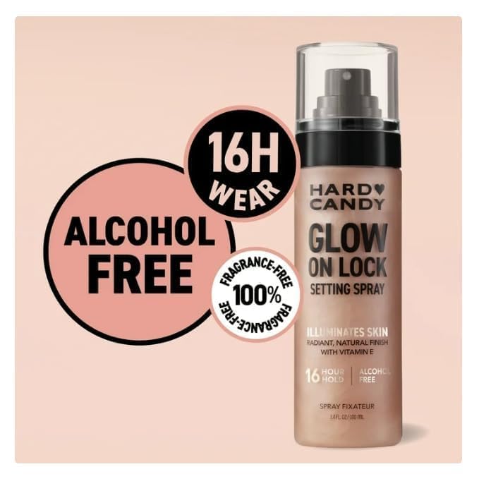 Hard Candy Glow On Lock Setting Spray - 16 Hour Hold, Luminous Finish | 3.4 oz