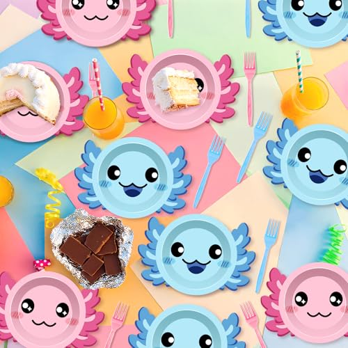 Axolotl Birthday Party Plates Set for 20 Guests – 7 Inch Dessert Plates & Forks