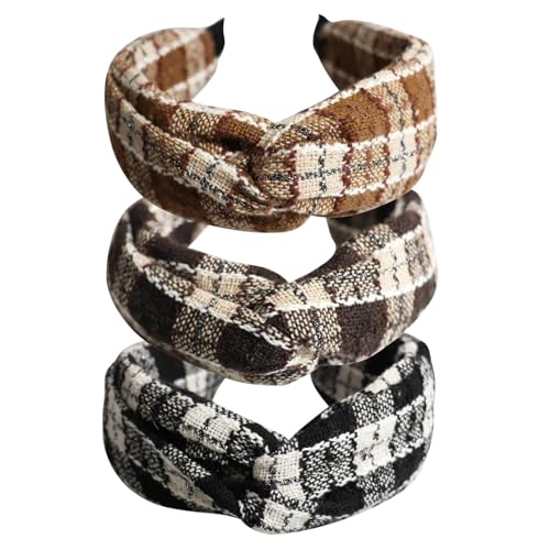 3-Piece Handmade Knotted Headband Set for Women - Non-Slip Wide Hair Hoops