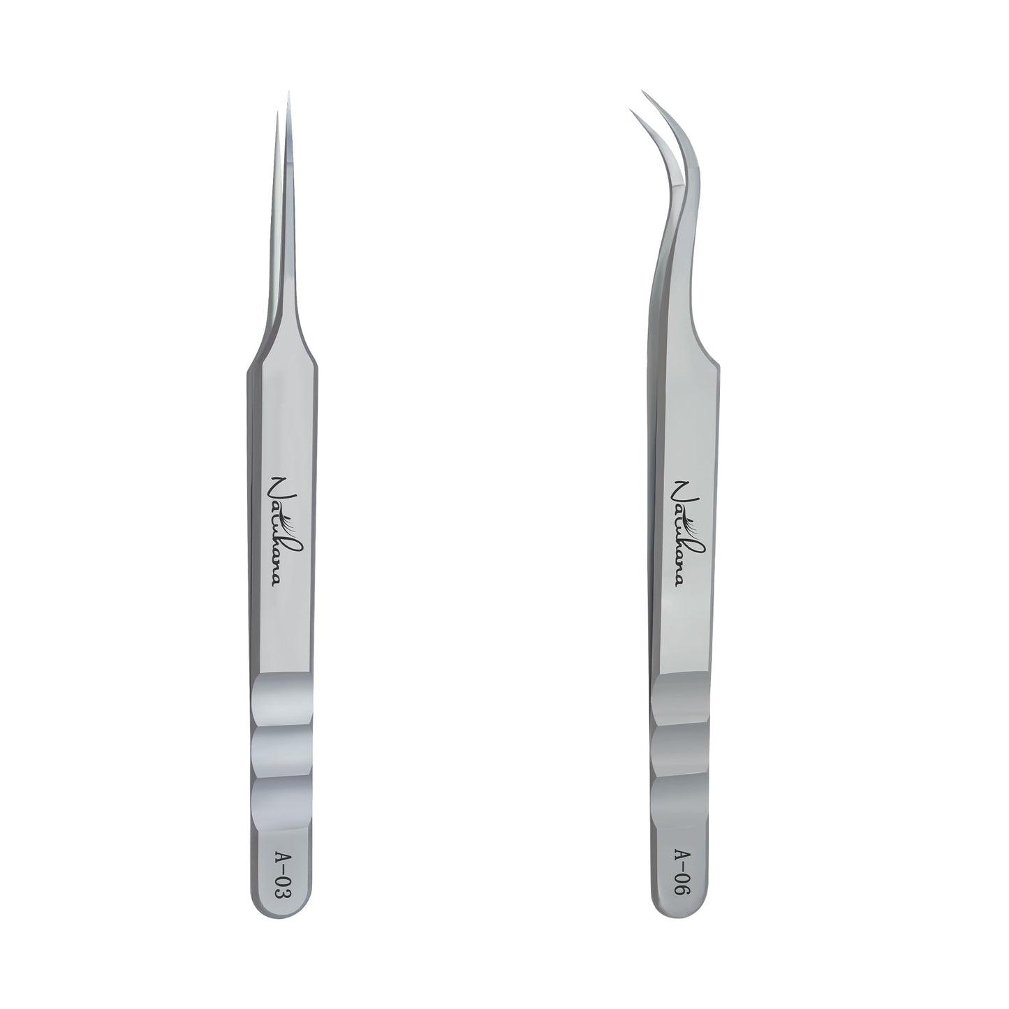 Natuhana High Precision Lash Tweezers for Individual and Volume Eyelash Extensions Premium Stainless Steel Curved Fiber Tip Professional Isolation Tweezer