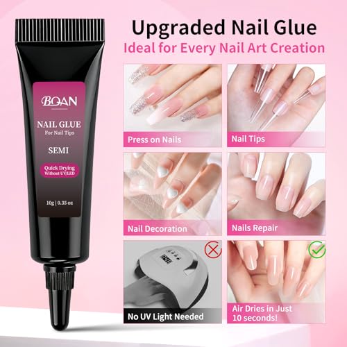BQAN Semi Nail Glue Kit - 10g Quick-Drying Adhesive & 10ml Remover