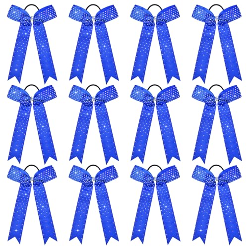 DEEKAI Royal Blue Cheer Bow Set with Rhinestones - Collegiate Style, Handmade for Girls & Teens, 12 Pack