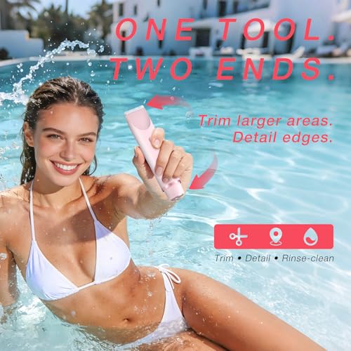 Bikini Trimmer Electric Razors for Women, Personal Shaver for Pubic Hair, Bikini Line, Legs, Underarms & Face, USB-C Rechargeable, Gentle on Sensitive Skin, Rinsable, Gift, Petal Pink