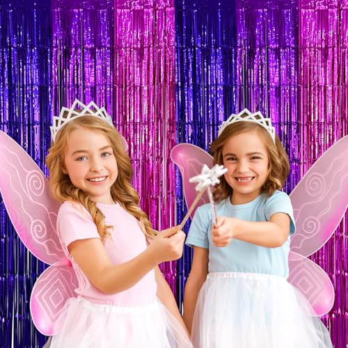 Purple Pink Foil Fringe Curtains - 2 Pack for Birthday Parties
