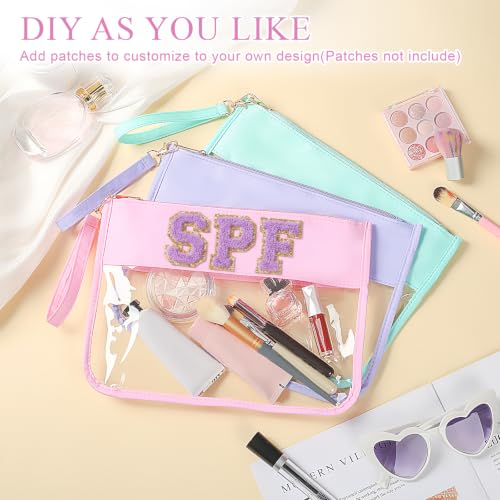 Sanwuta Clear Flat Zipper Makeup Pouch Set – 3 Colors: Pink, Green, Purple