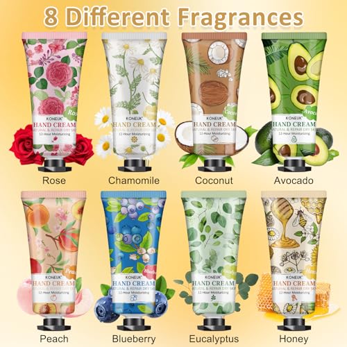 KONEUK 8-Pack Mini Hand Cream Set for Dry Cracked Hands