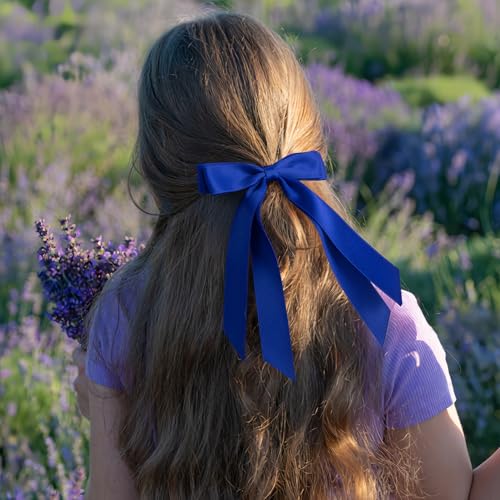 Blue Satin Hair Bows with Long Tails – Elegant Hair Accessories for Weddings & Daily Wear