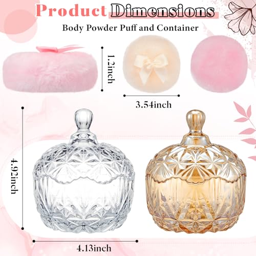 Tioncy 4 Pcs Large Body Powder Puff & Container Set - Diamond, Amber & Clear