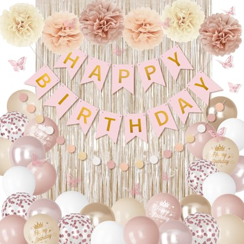 Boho Pink Birthday Decorations Kit with Balloons & Banners