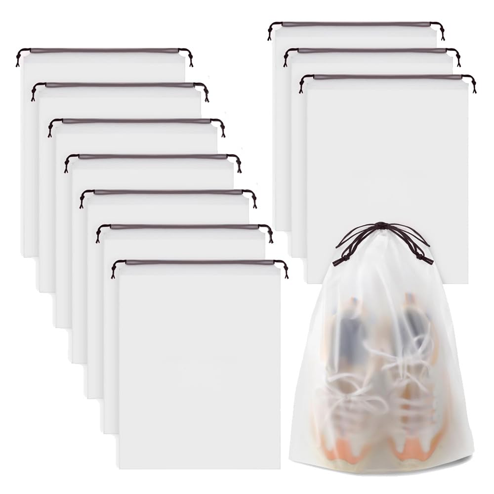 10 PCS Large Clear Shoe Bags for Travel, 11.8" x 15.7" Drawstring Travel Shoe Bags for Trip Cruise Shoe Storage Bag Travel Essentials