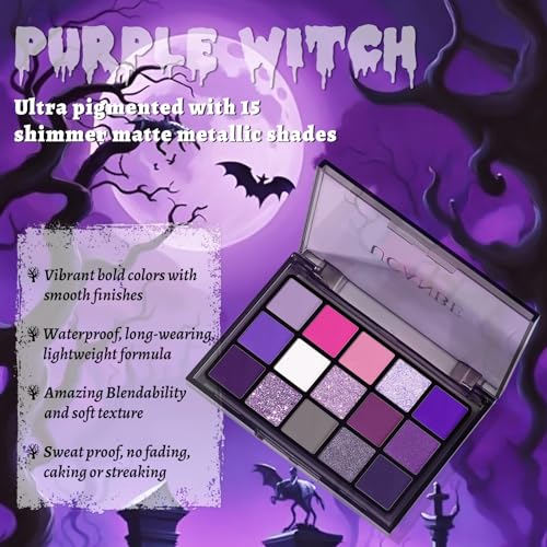UCANBE Purple Halloween Makeup Kit – 15-Color Eyeshadow Palette & Face Makeup