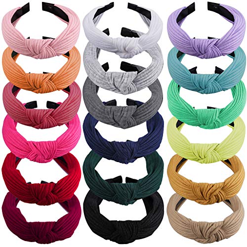 SIQUK 18-Pack Wide Turban Top Knot Headbands for Women, Soft Fabric
