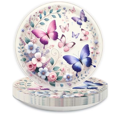 50 Pack Butterfly Paper Plates - 7" Floral Tea Party Supplies