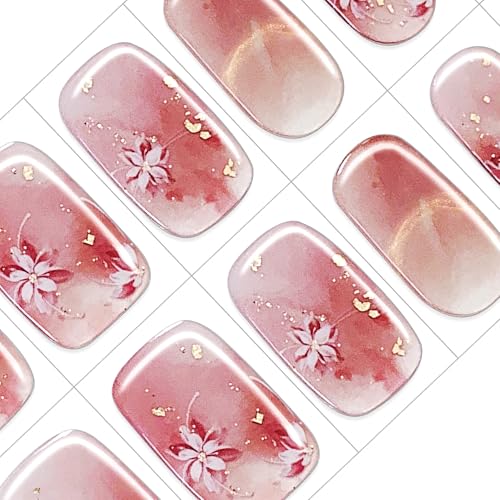 GelMala Semi Cured Gel Nail Strips - Celestial Grace, Floral Cat Eye