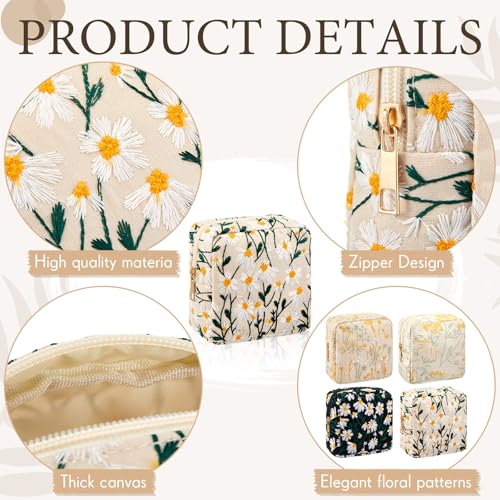 Abbylike 4-Piece Floral Corduroy Makeup Bag Set, Small Toiletry Pouch