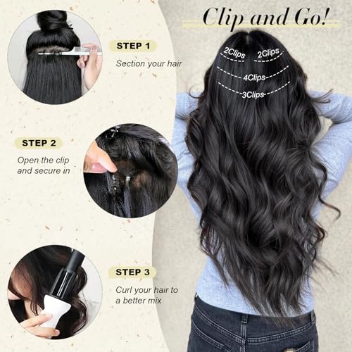 NOTICEME 22in Wavy Clip-In Hair Extensions Set 200g Natural Black #1B