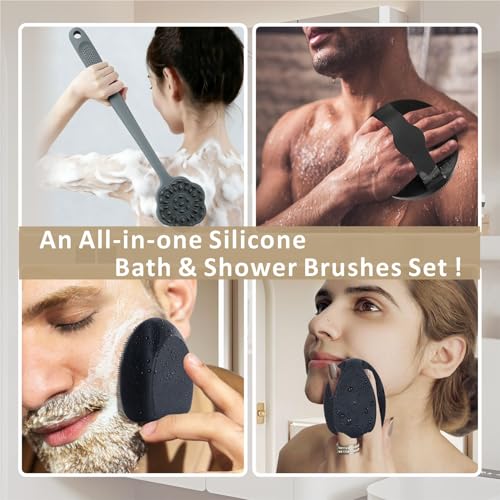 HIEERBUS 15-Inch Silicone Back Scrubber and Facial Cleansing Brush Set