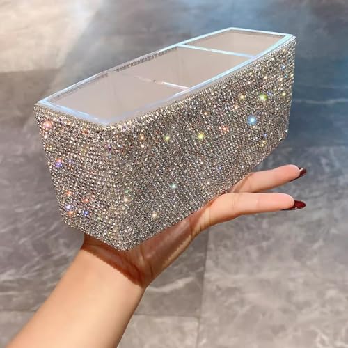 Luxury Silver Acrylic Makeup Brush Holder – Triple-Compartment Organizer