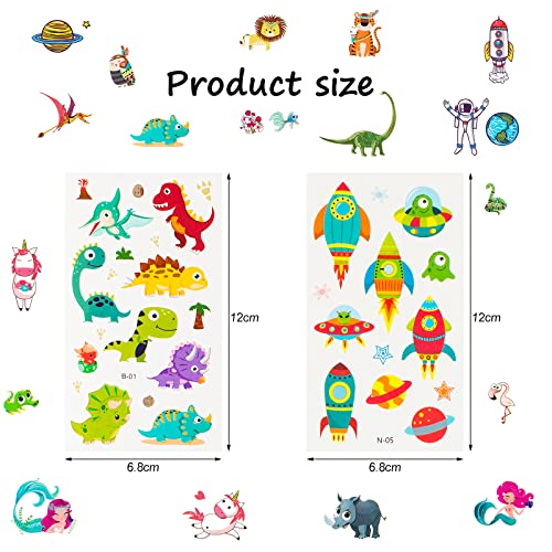 Habett 60 Sheets Kids Temporary Tattoos - Space, Dinosaurs & Animals
