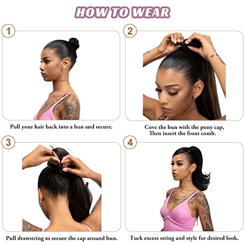 YUMOREAL 14-Inch Short Black Drawstring Ponytail Extension with End Curls