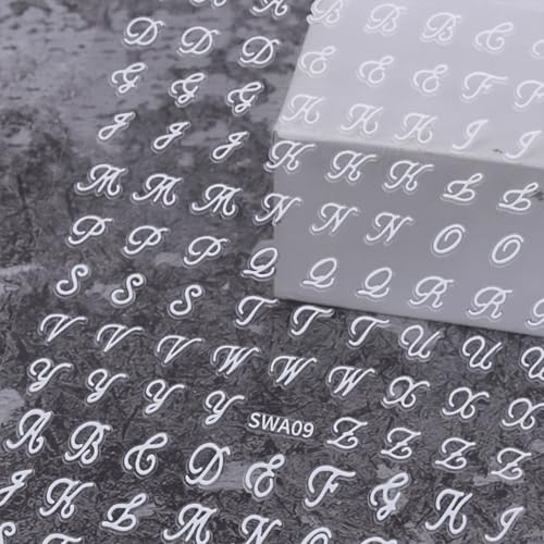 12 Sheets Retro English Nail Art Stickers - 3D Self-Adhesive Decals