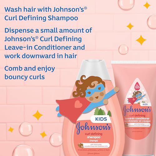 Johnson's Kids Curl-Defining Shampoo & Leave-In Conditioner Bundle - Tear-Free, Shea Butter, 13.6 fl oz + 6.8 fl oz