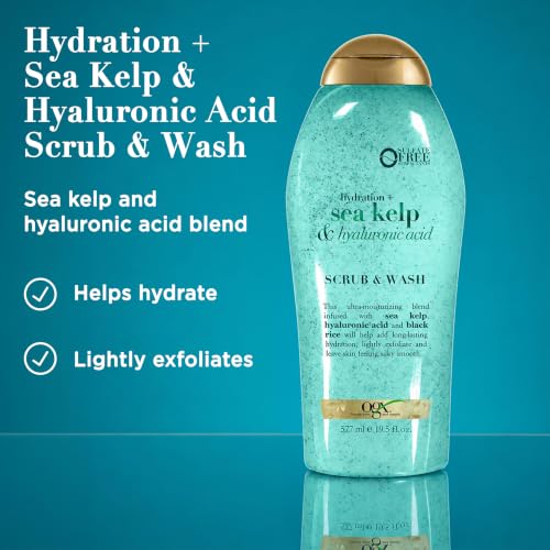 OGX Hydration Body Scrub & Wash with Sea Kelp & Hyaluronic Acid – 19.5 Fl Oz