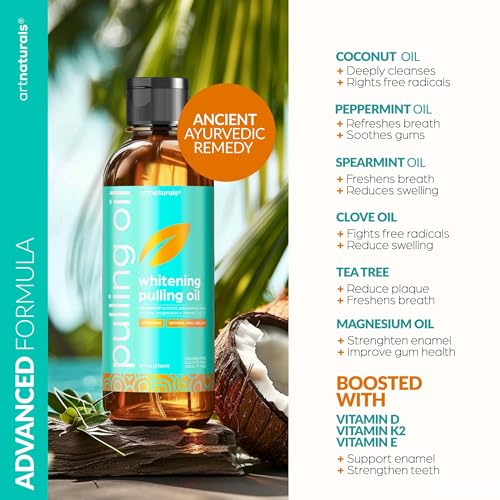 ArtNaturals Coconut Oil Pulling Kit with Bamboo Toothbrush & Tongue Scraper