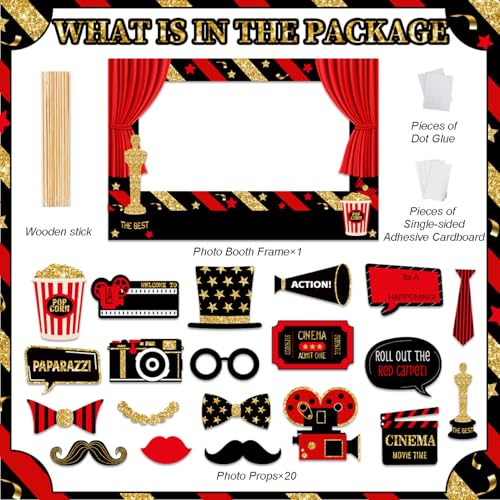 Hollywood Movie Night Party Decorations - 21 Photo Booth Props