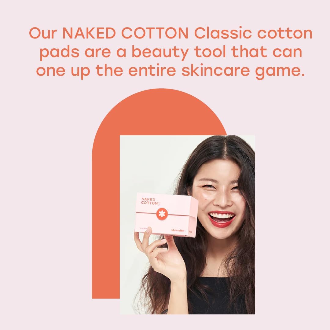 Naked Cotton Classic Pads - Premium 100% Cotton Toner & Makeup Remover | Unbleached, Lint-Free, Extra Soft | 100 Count