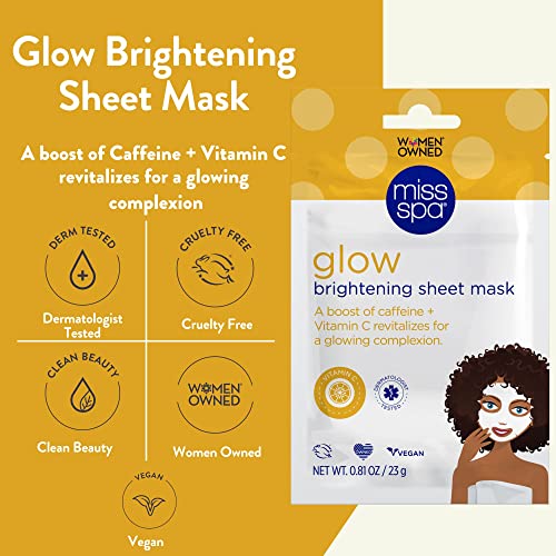 MISS SPA Brightening Vitamin C & Caffeine Face Mask Set - 4 Pack, Anti-Aging Skin Care