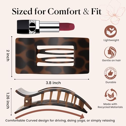 2 PCS Flat Hair Clips for Women - Non-Slip Tortoise & Black Claws
