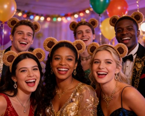 Cute Brown Plush Bear Ears Headbands - 6 Pack for Parties