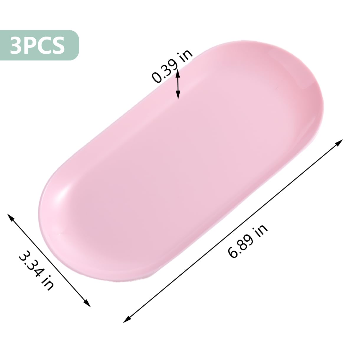 3Pcs Manicure Tools Storage Tray, Oval Plastic Storage Dish Nail Art Accessory Display Trays, Jewelry Rhinestone Organizer Plate, Makeup Cosmetic Nail Decorations Storages Plate（Pink）