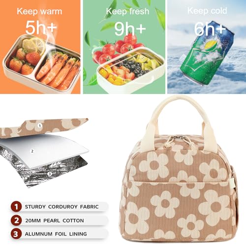 Bluboon Insulated Lunch Bag for Women & Men - Corduroy Tote
