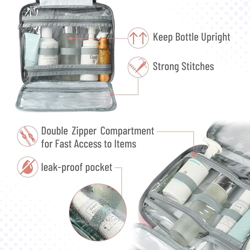 Travel Toiletry Bag Organizer - Foldable Water-Resistant Cosmetic & Grooming Travel Bag for Men & Women, Pink