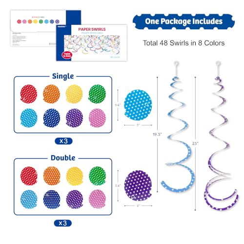 HonuGoGo 48-Pc Polka Dot Party Swirls - Bright Hanging Decorations for Kids' Birthdays & Events