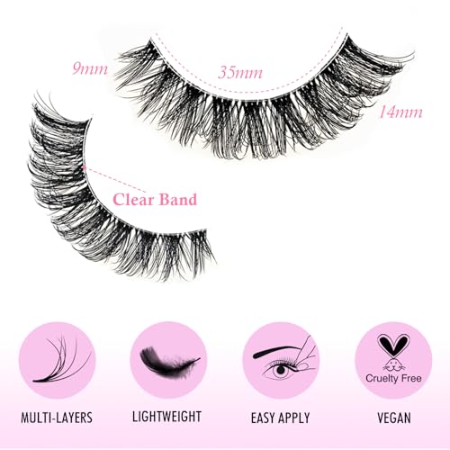 APCYUST Wispy Cat Eye False Eyelashes 30D 10 Pairs Natural Mink-Look Lashes Clear Band